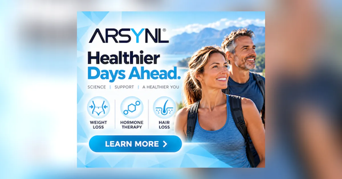 ARSYNL Rx banner: weight loss, hormone therapy and hair loss programs